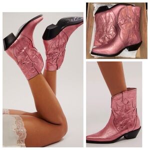 Free People Metallic Pink Western Ankle Boots